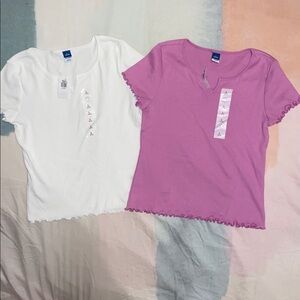 2 Old Navy White and Pink Ruffle Hem T-Shirts Girls Size Large 10/12 NEW